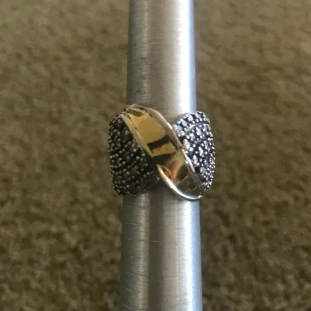 80's Gold tone with CZ crystals ring size 8 Retro 80's Glam